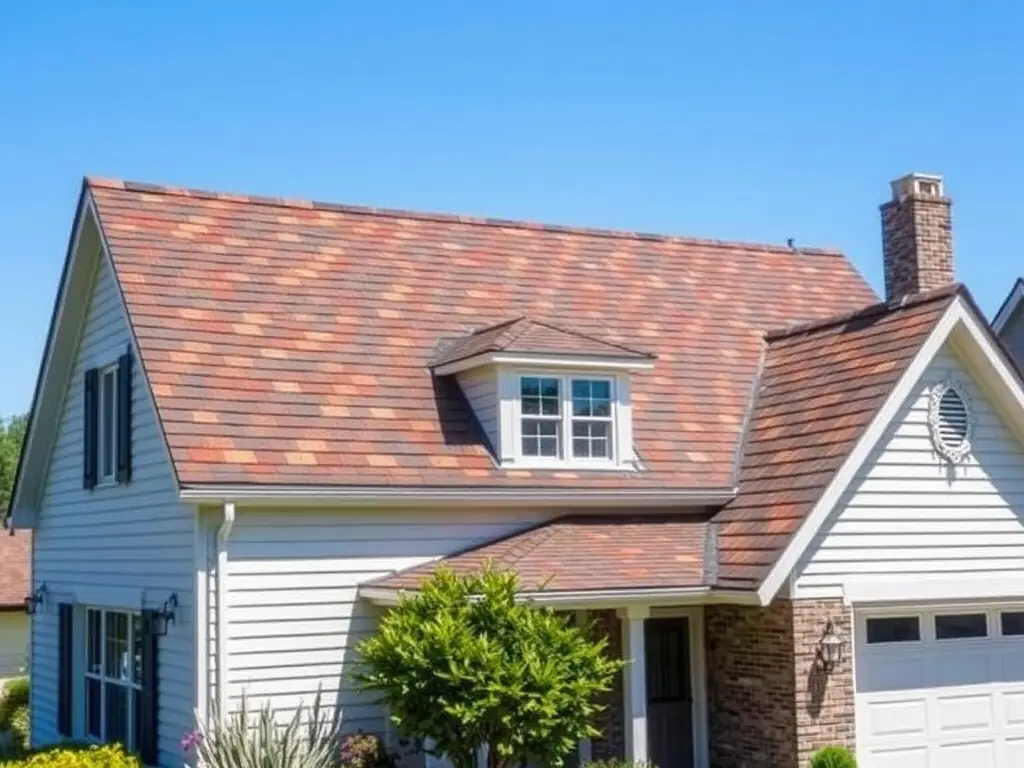 A high-angle shot of a newly installed asphalt shingle roof on a residential home, showcasing the quality and craftsmanship of RoofCo ILM's work. The house is located in a suburban neighborhood with well-maintained lawns and landscaping.